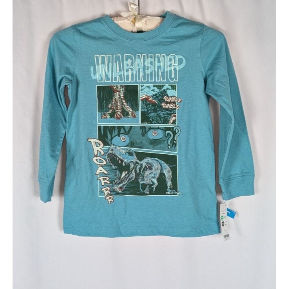 Carter's Boy's 7 Blue Dinosaur Graphic Long Sleeve Tshirt Jurassic Park Roar